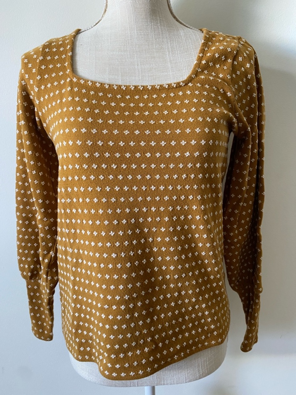 Madewell textured Square Neck Mustard Patterned top XS Small